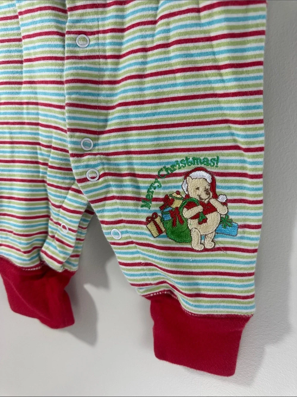 Disney Winnie the Pooh Striped Red Green Holiday Onesie 3/6 months Christmas
